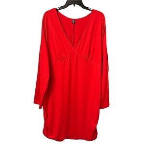 SHEIN Curve Red Stretchy Dress 4X Side Ruching V-Neck Pullover Christmas Holiday